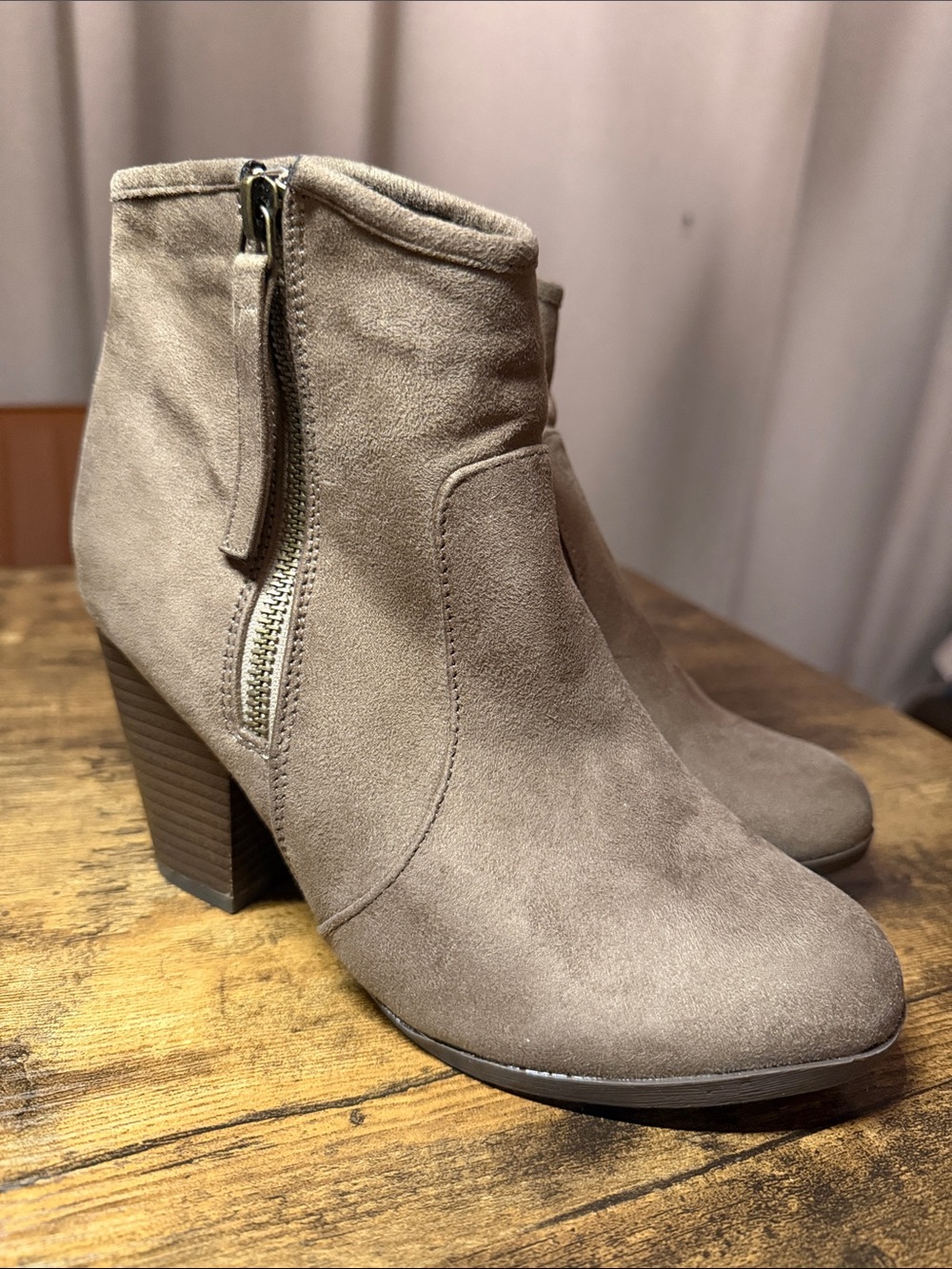Journee Collection Taupe Suede Ankle Booties with Side Zip